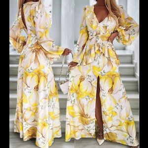 Fashion Nova Yellow Floral Maxi Dress